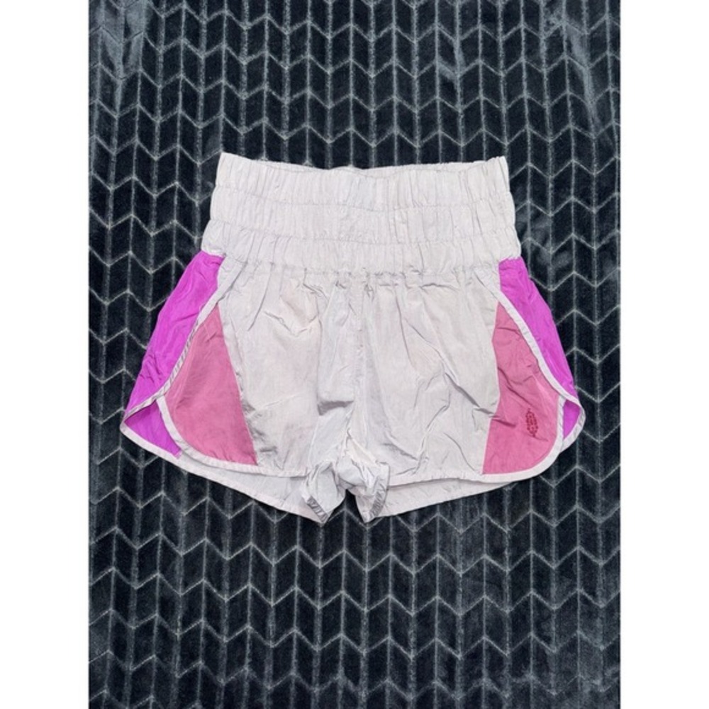 White Magenta Colorblock High Waist Lightweight Running Athletic Shorts